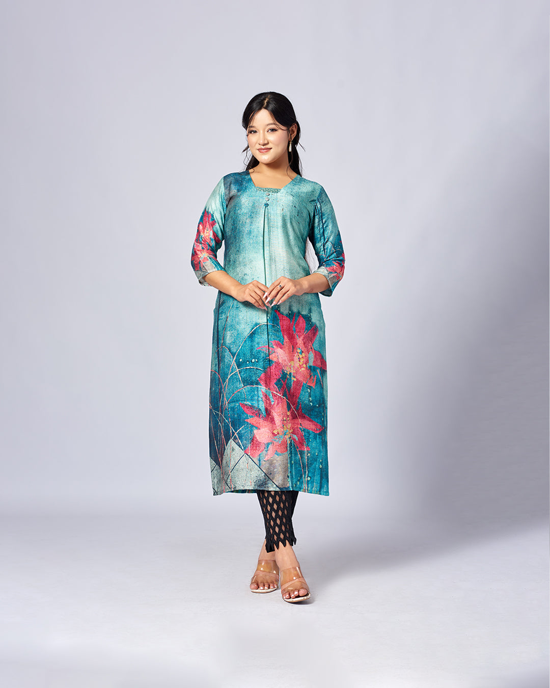 Aqua Bloom – Printed Straight Kurthi