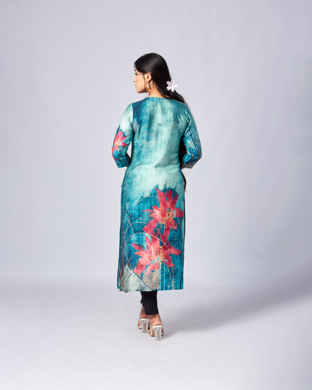 Aqua Bloom – Printed Straight Kurthi