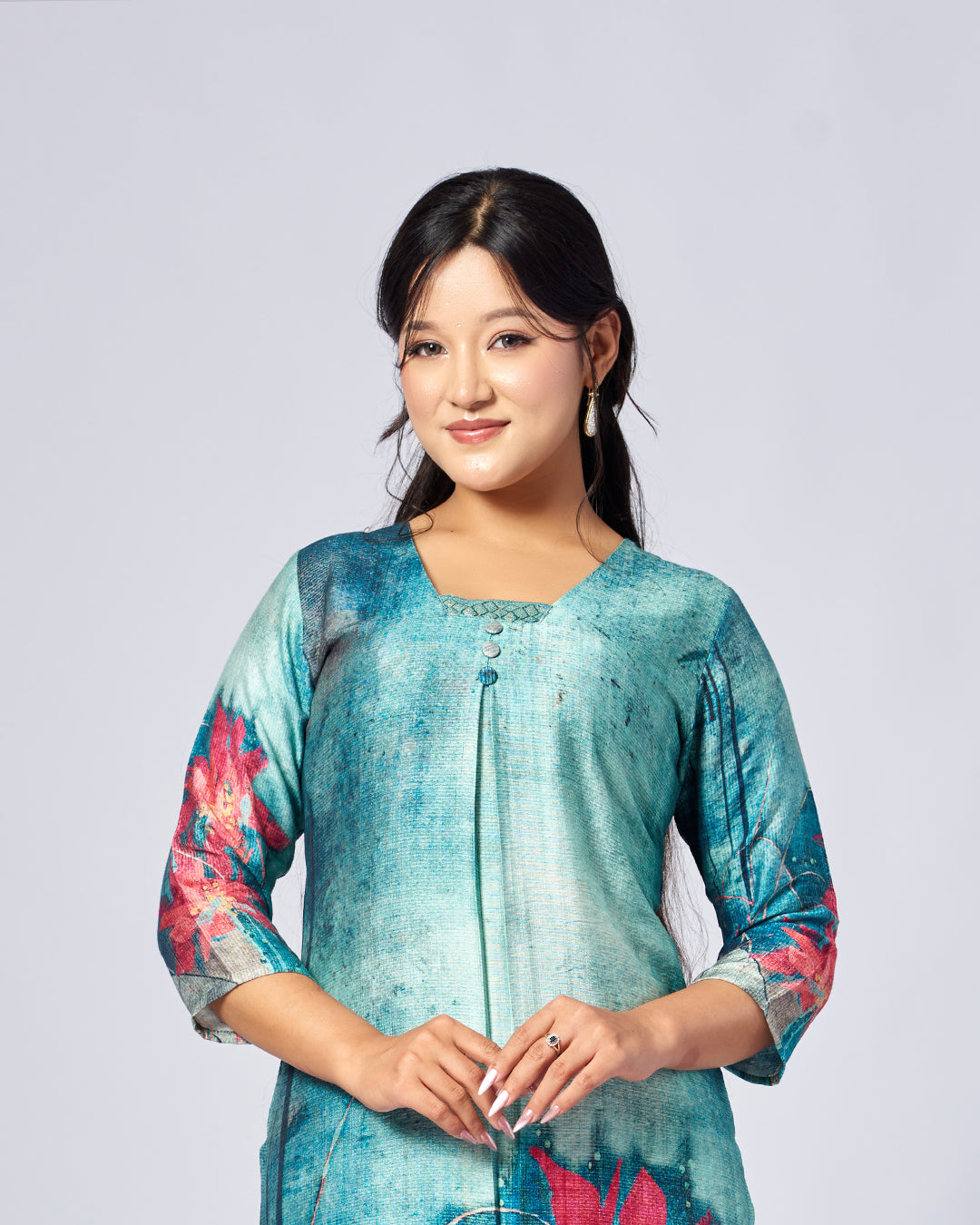 Aqua Bloom – Printed Straight Kurthi