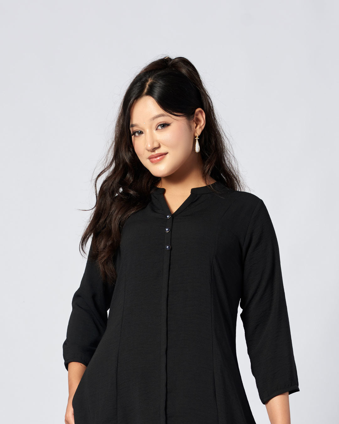 Midnight Grace – Solid Black Long Kurthi
