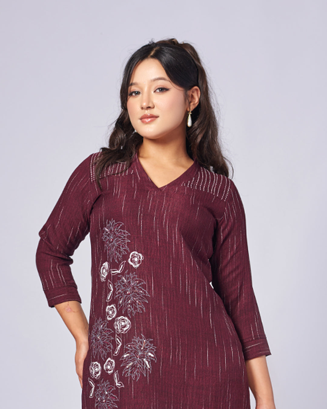 Wine Whisper – Embroidered Cotton Kurthi