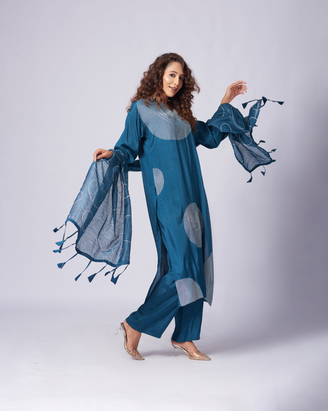 Teal Radiance – Silk Kurthi Set
