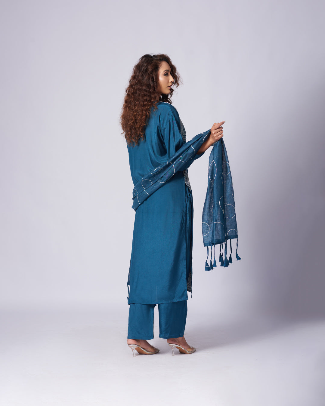 Teal Radiance – Silk Kurthi Set
