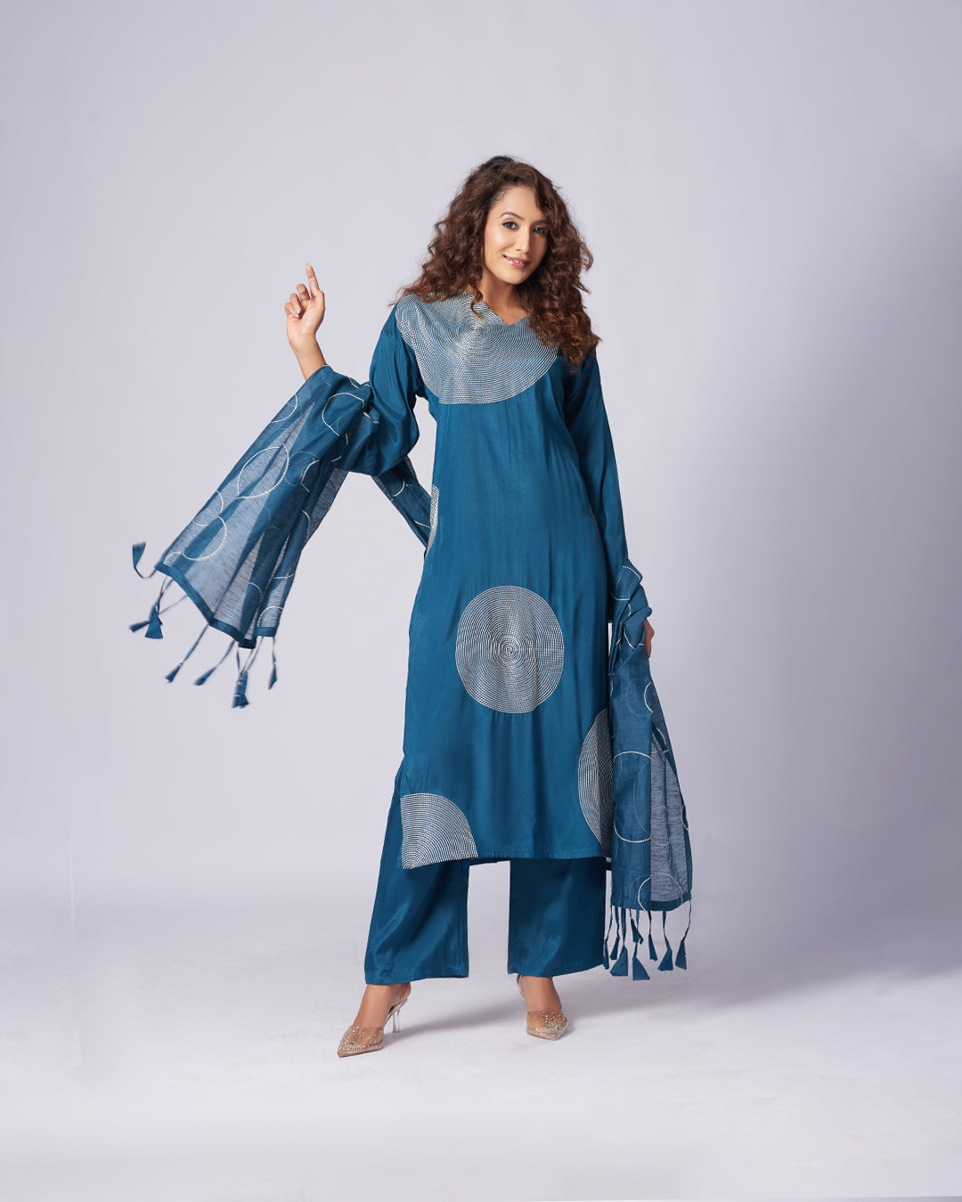 Teal Radiance – Silk Kurthi Set
