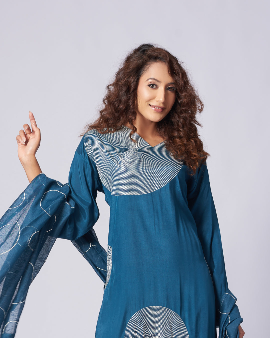 Teal Radiance – Silk Kurthi Set
