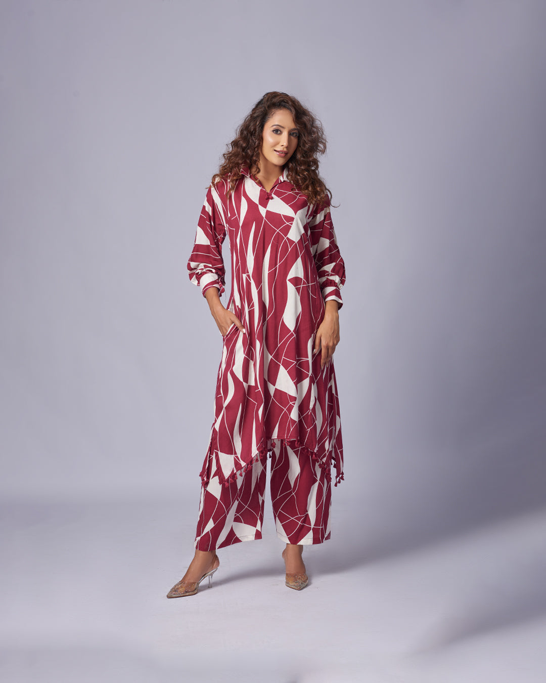 Crimson Flow – Cotton Co-ord Set