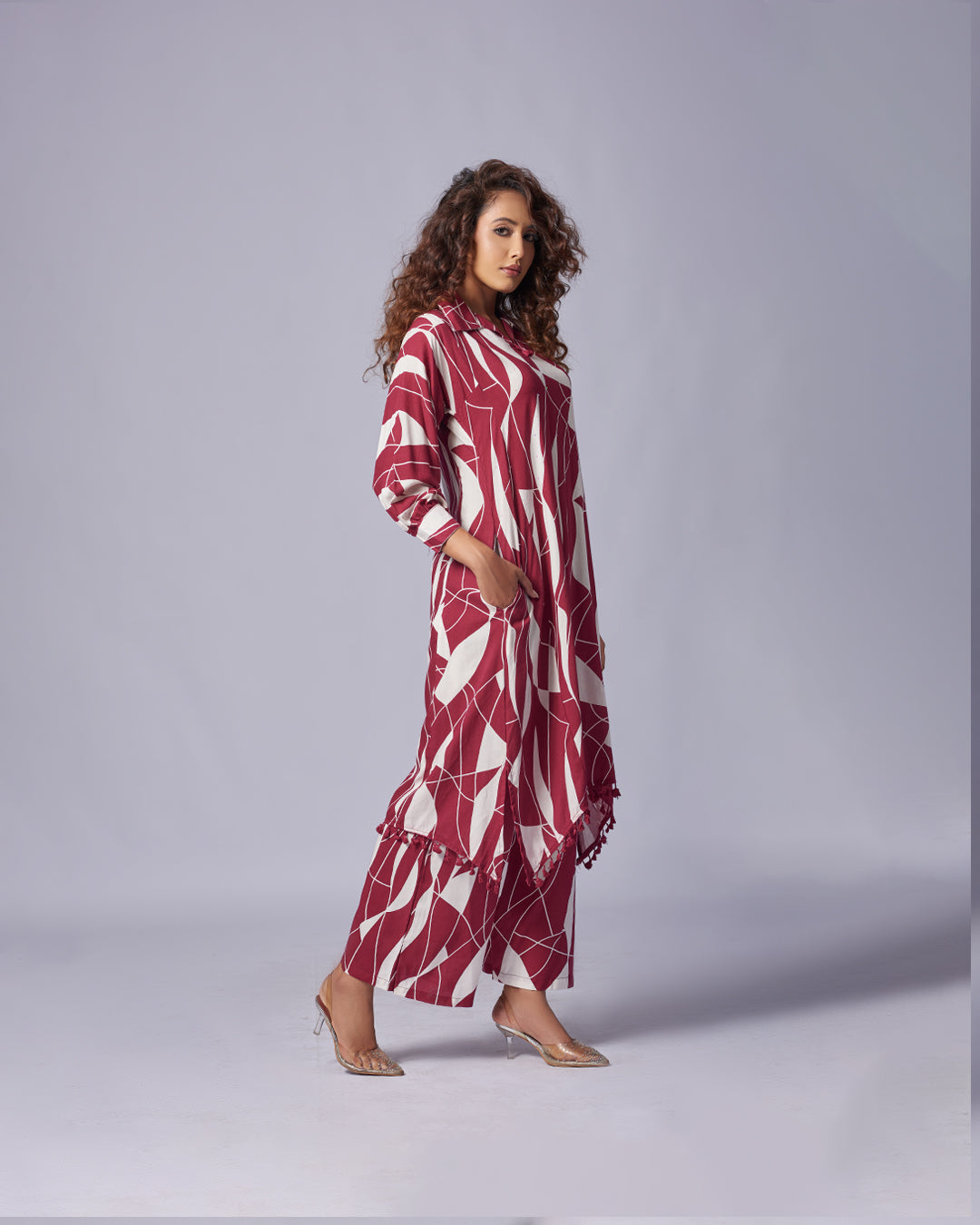 Crimson Flow – Cotton Co-ord Set