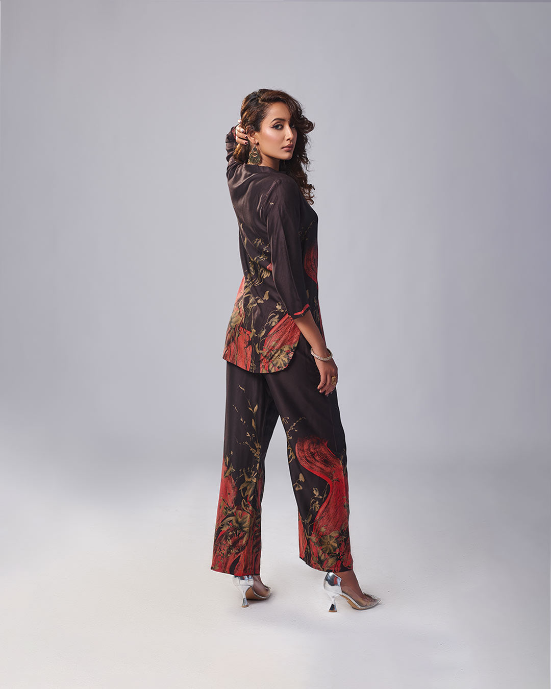 Black Printed Co-Ord Set with Artistic Brush-Stroke Design