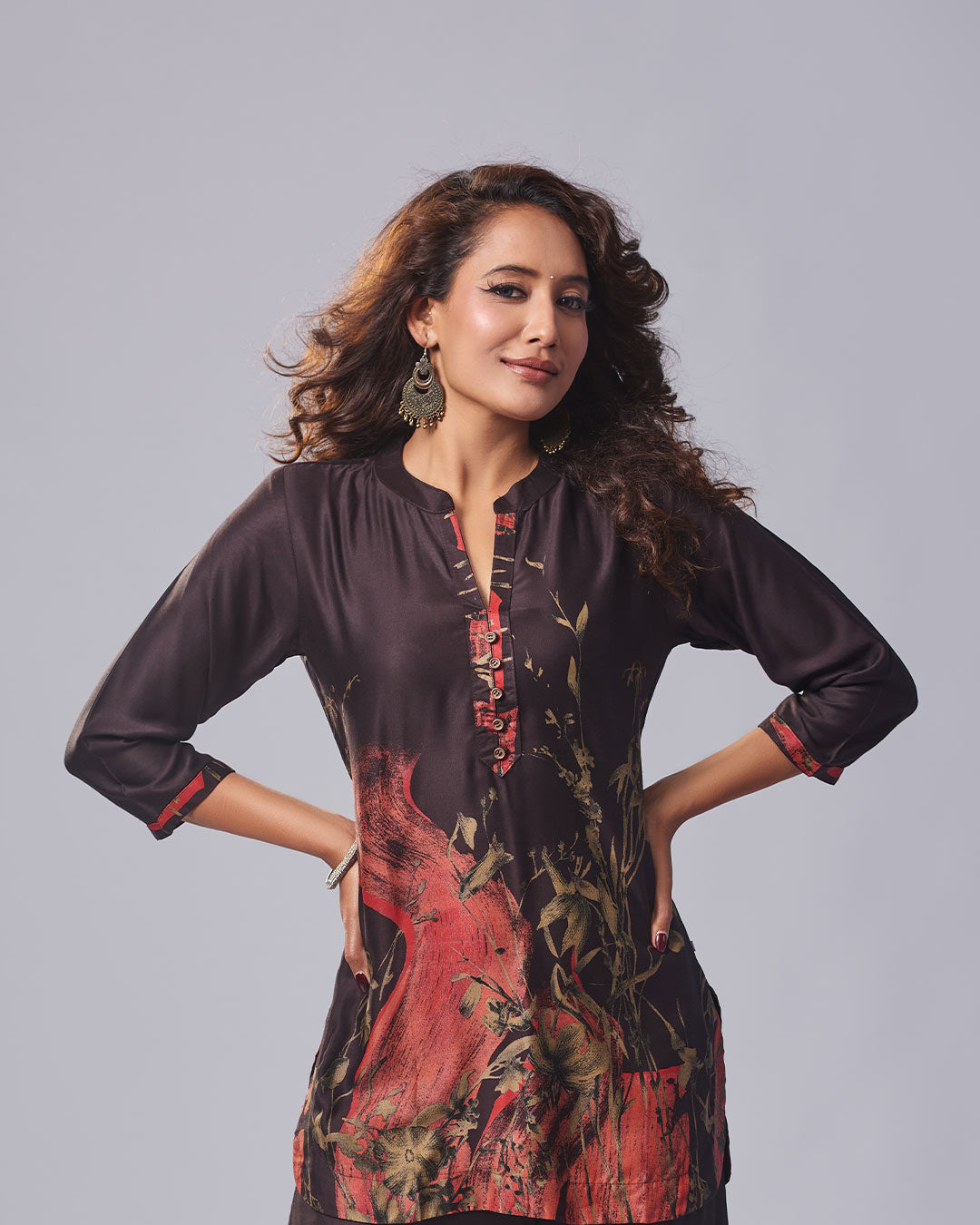 Black Printed Co-Ord Set with Artistic Brush-Stroke Design