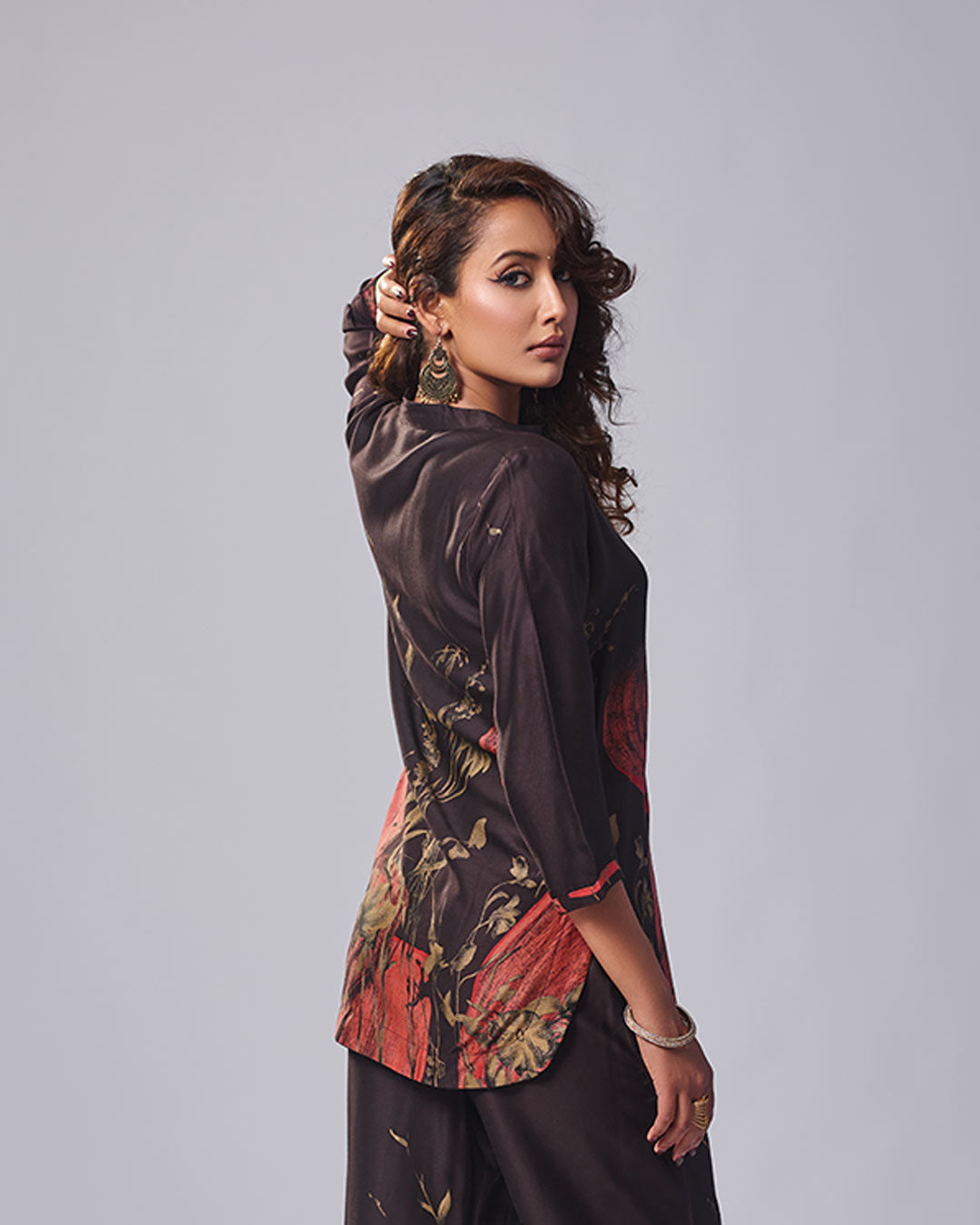 Black Printed Co-Ord Set with Artistic Brush-Stroke Design