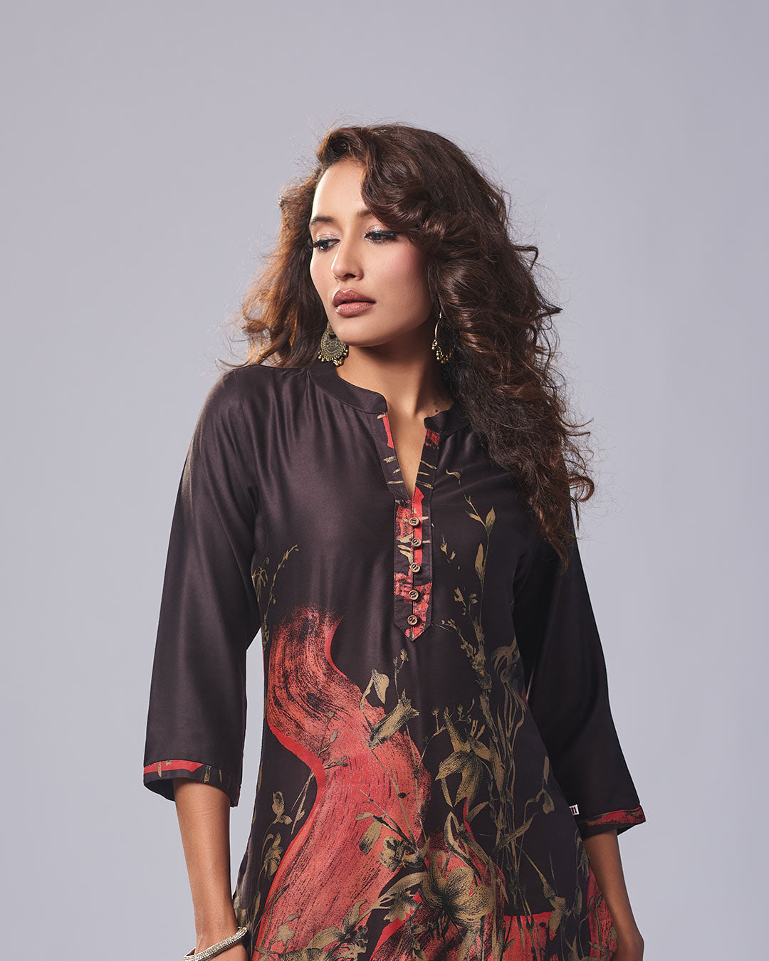 Black Printed Co-Ord Set with Artistic Brush-Stroke Design