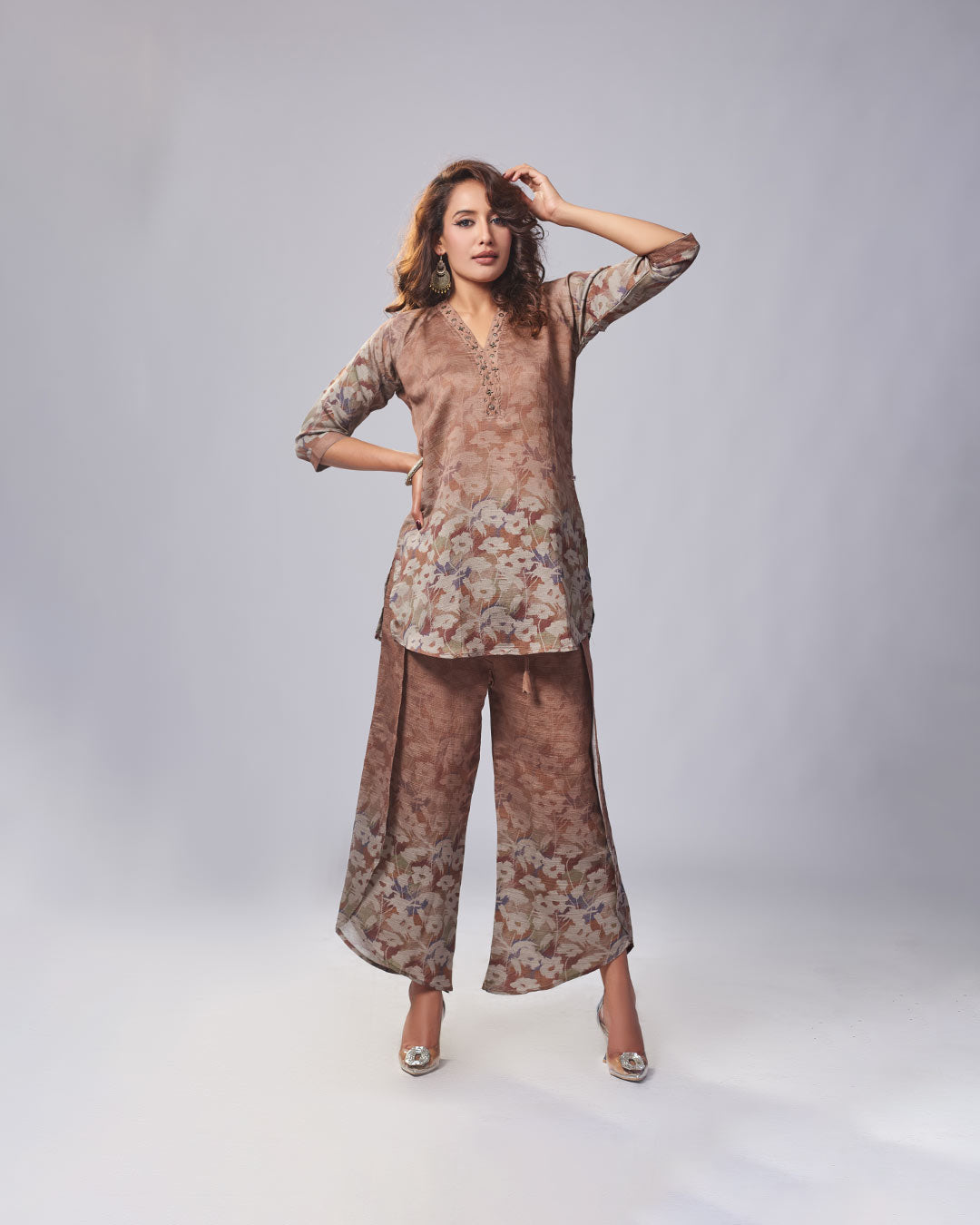 Cocoa Bloom Printed Kurti with Plazo