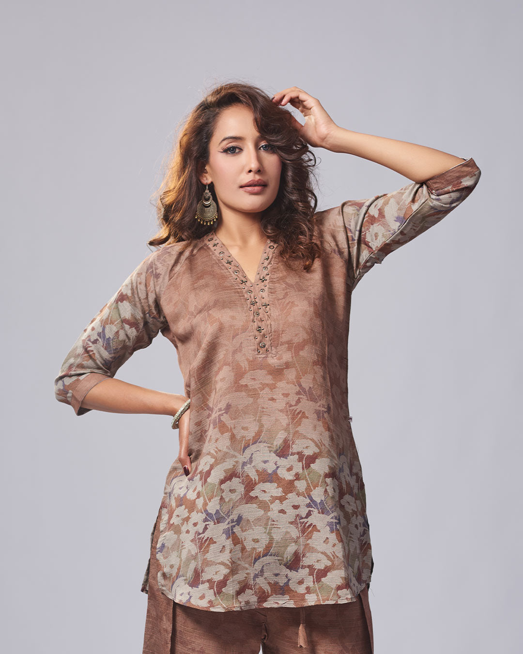 Cocoa Bloom Printed Kurti with Plazo