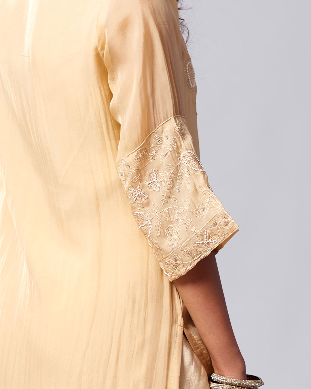 Champagne Glow Embroidered Kurthi with Pant