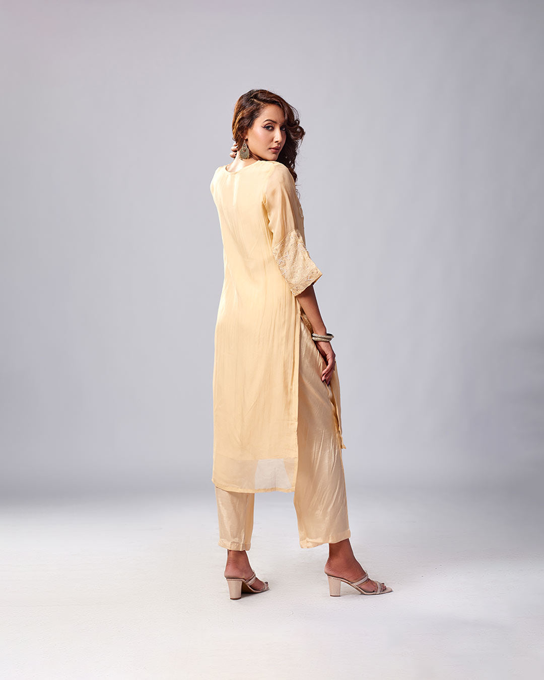 Champagne Glow Embroidered Kurthi with Pant