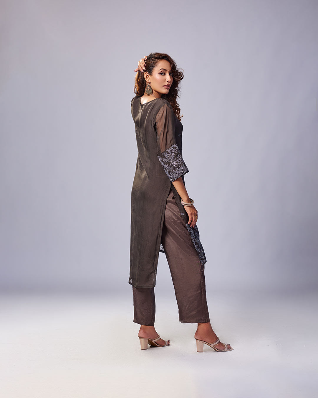 Cocoa Glow Embroidered Kurthi with Pant