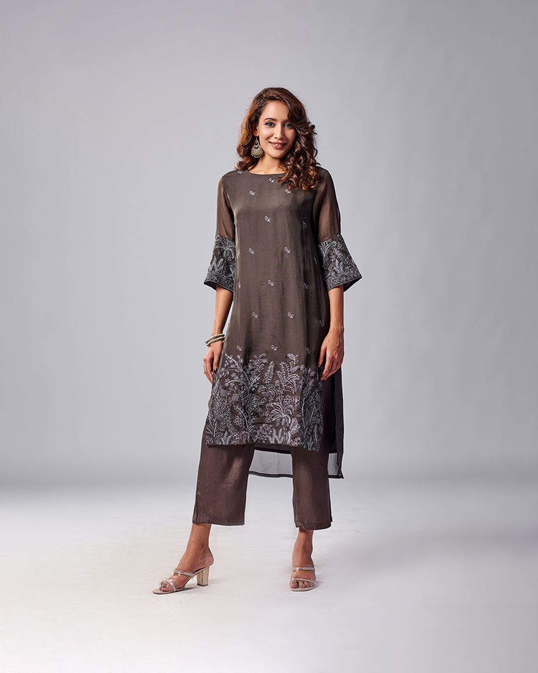 Cocoa Glow Embroidered Kurthi with Pant