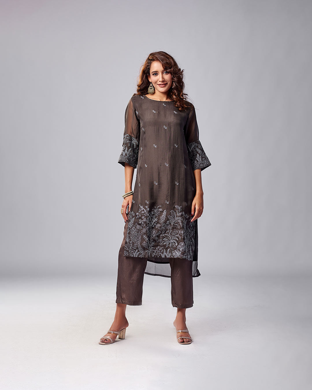 Cocoa Glow Embroidered Kurthi with Pant