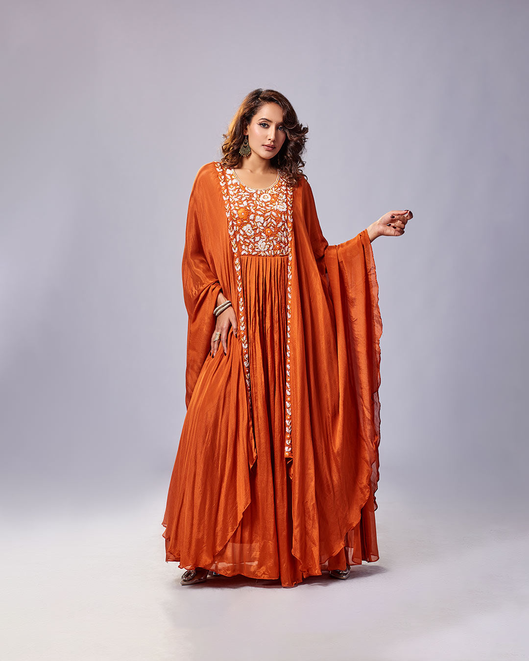 Rust Regal Embroidered Gown Set