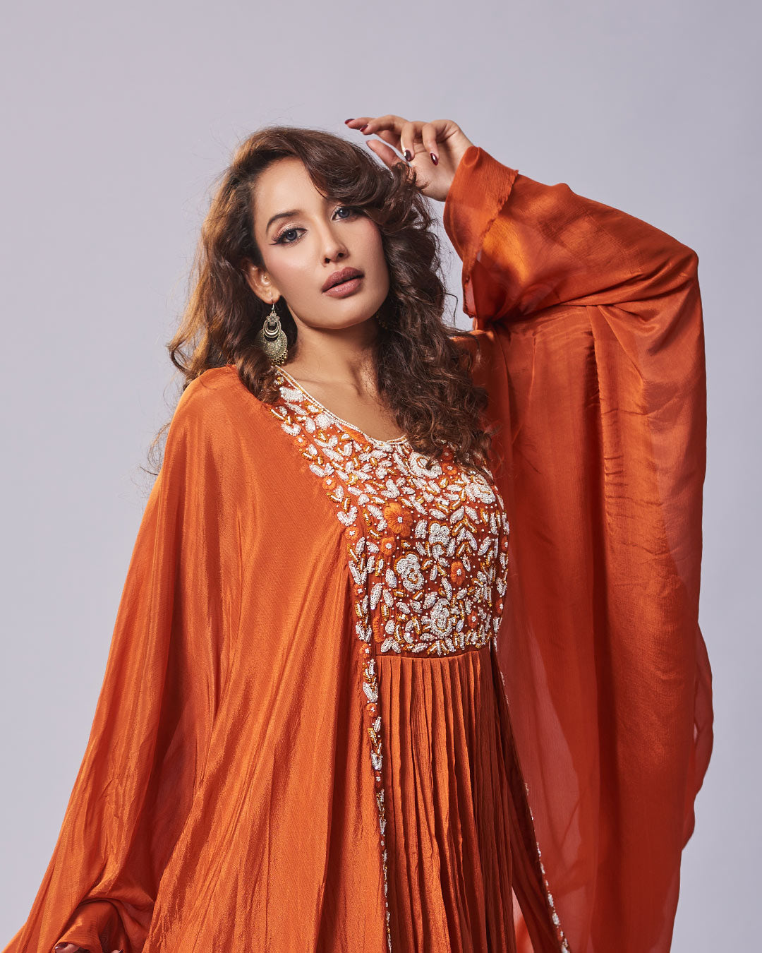 Rust Regal Embroidered Gown Set