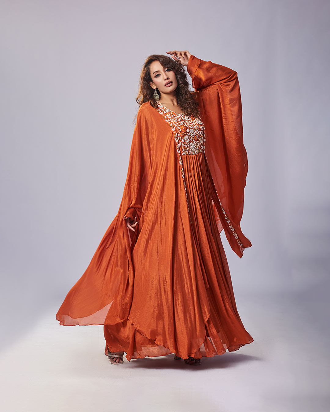 Rust Regal Embroidered Gown Set