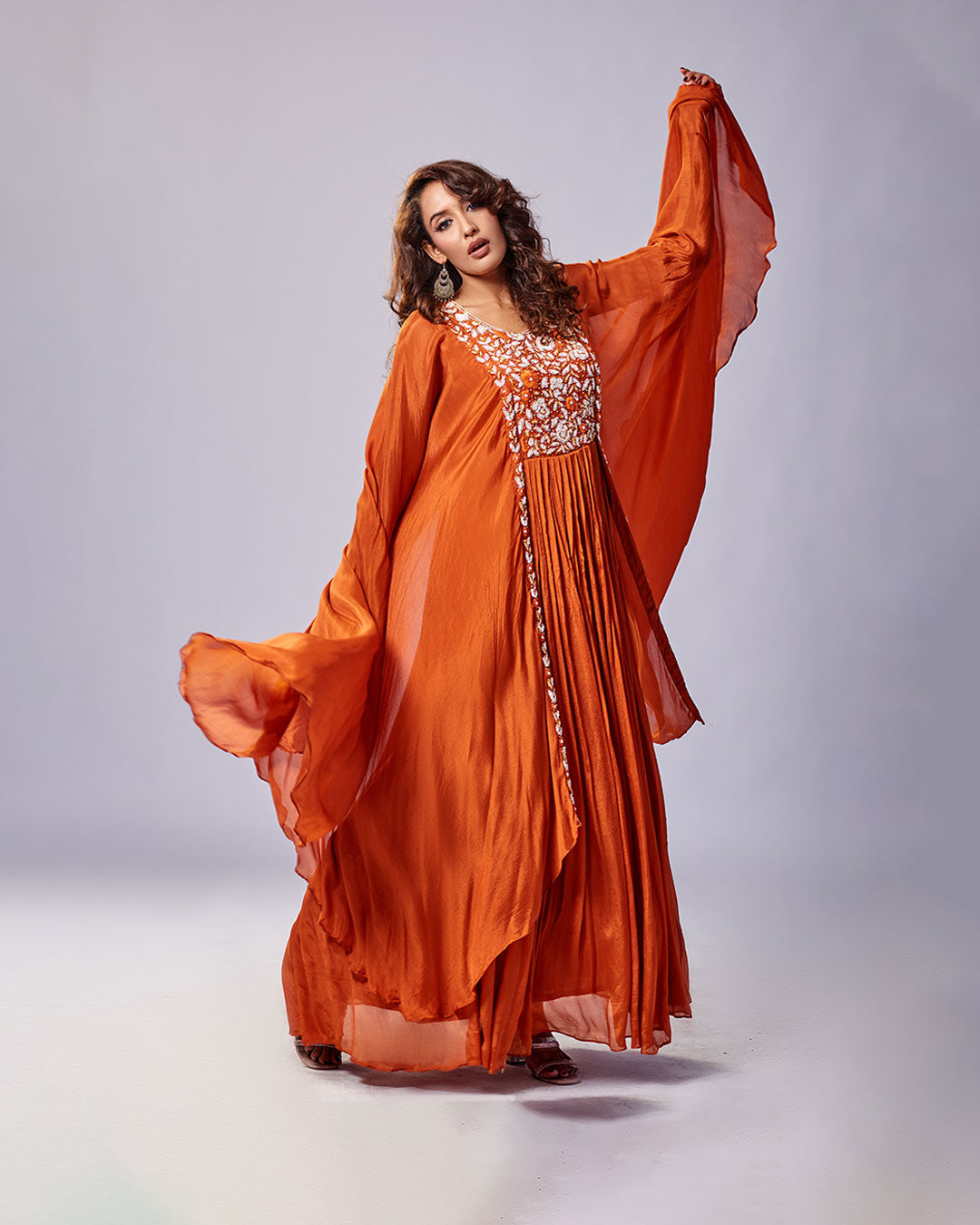 Rust Regal Embroidered Gown Set
