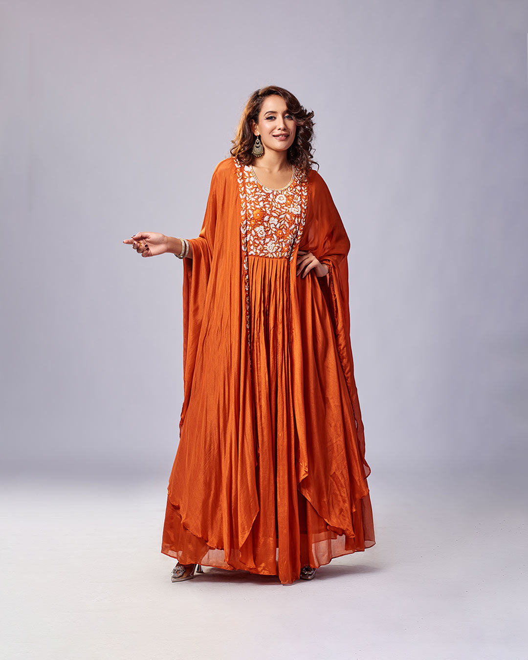 Rust Regal Embroidered Gown Set