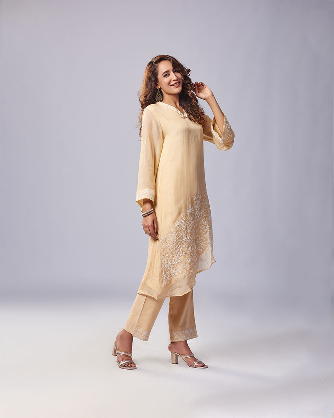 Ivory Dusk Asymmetrical Kurthi with Pant