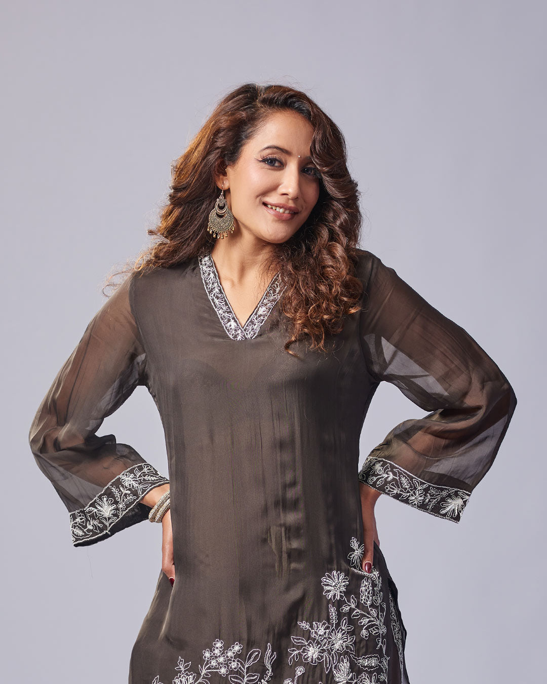 Cocoa Bloom Asymmetrical Kurthi with Pant 