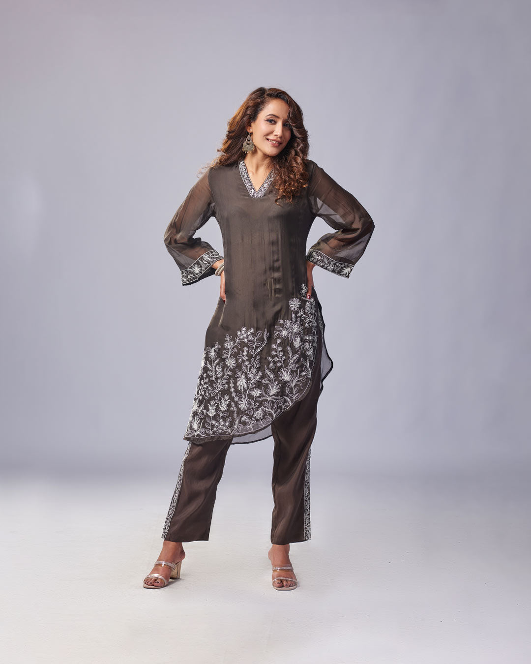 Cocoa Bloom Asymmetrical Kurthi with Pant 