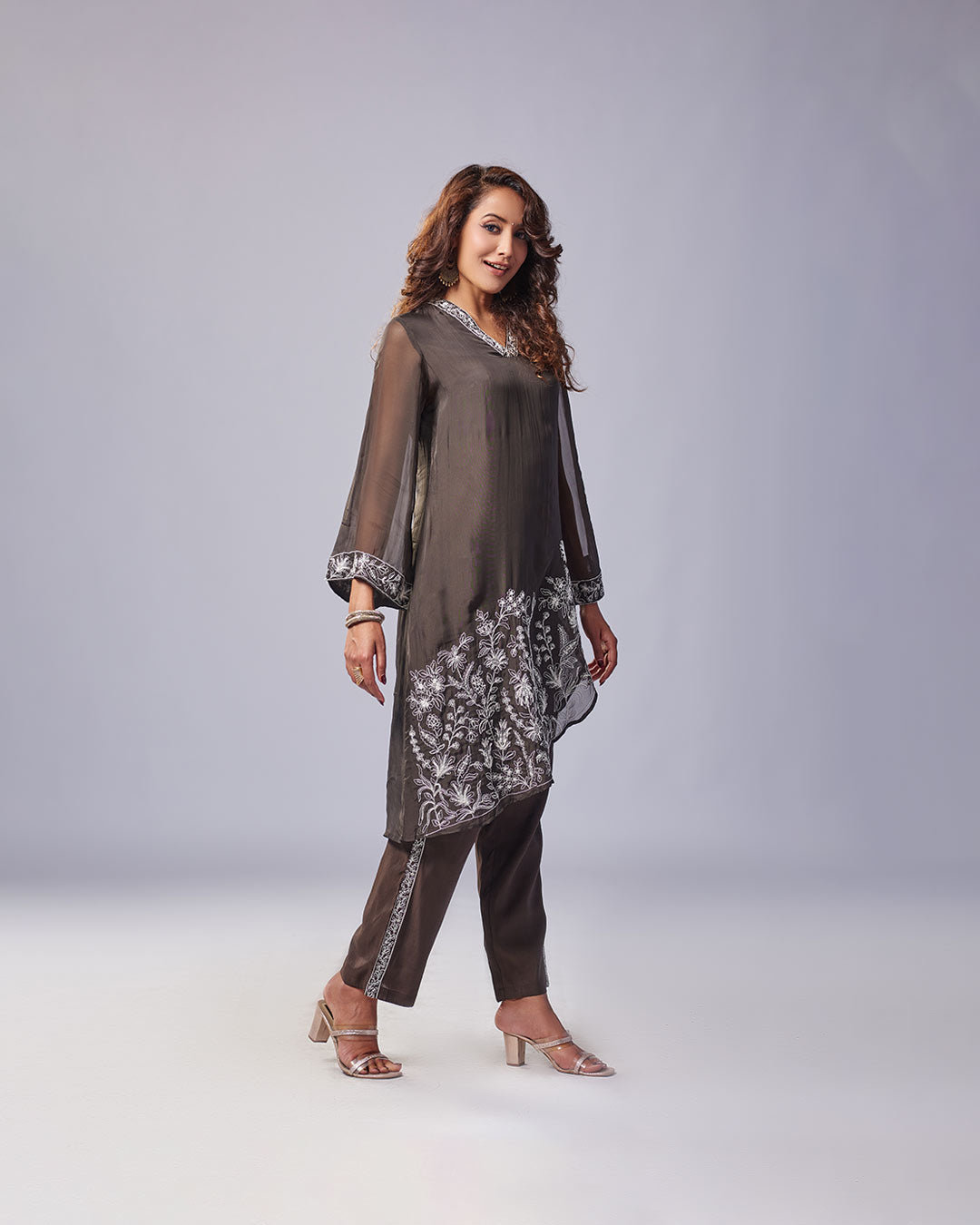 Cocoa Bloom Asymmetrical Kurthi with Pant 