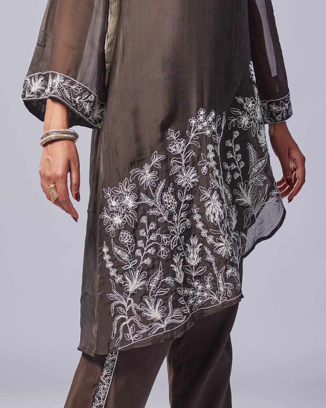 Cocoa Bloom Asymmetrical Kurthi with Pant 