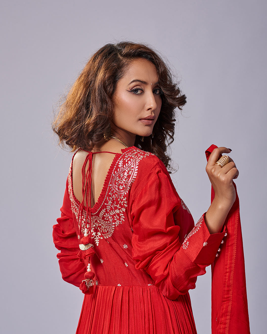 Crimson Grace Embroidered Anarkali Set with Dupatta