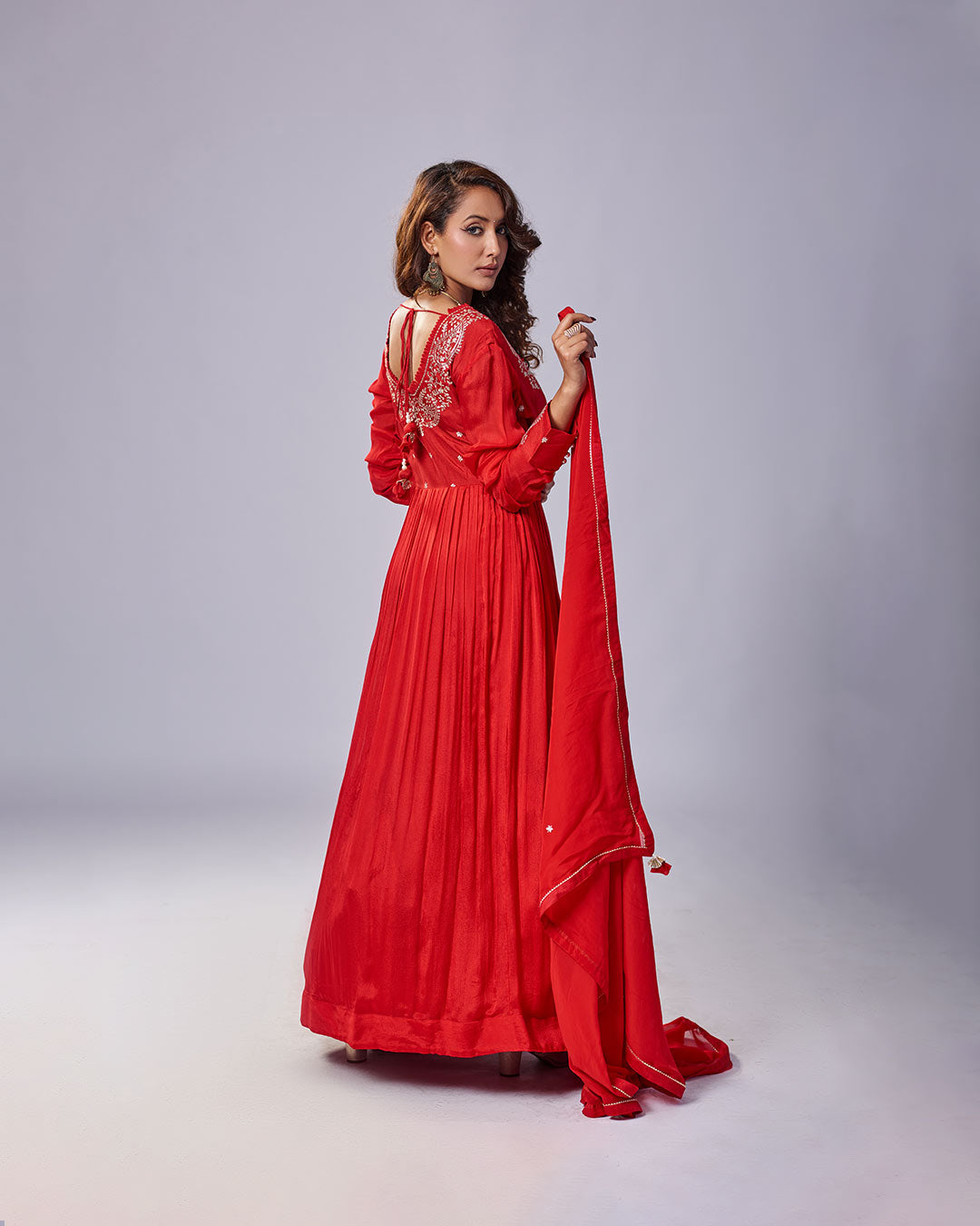 Crimson Grace Embroidered Anarkali Set with Dupatta