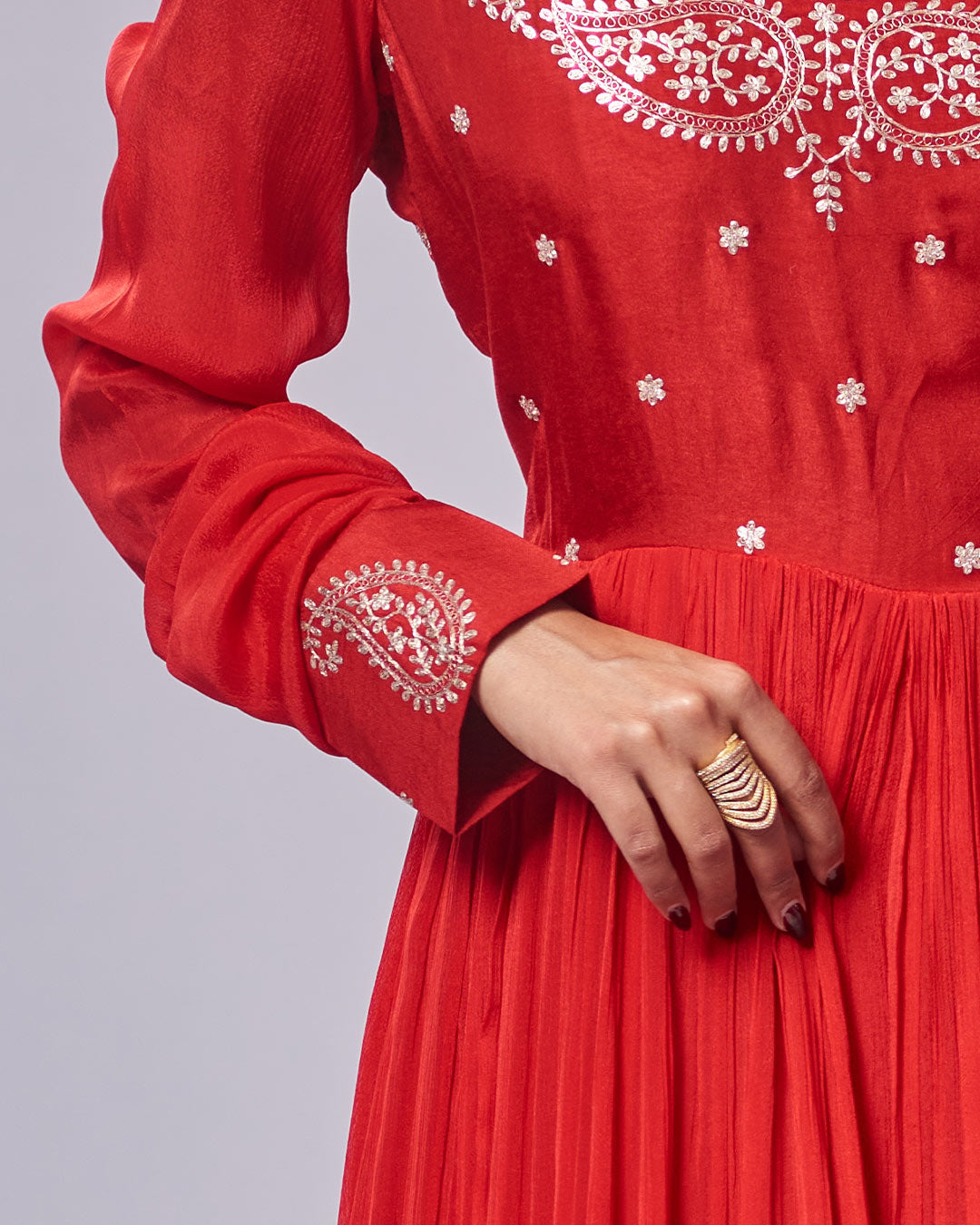 Crimson Grace Embroidered Anarkali Set with Dupatta