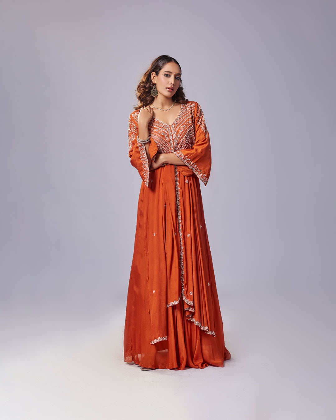 Rust Majesty Embroidered Panel Gown Set