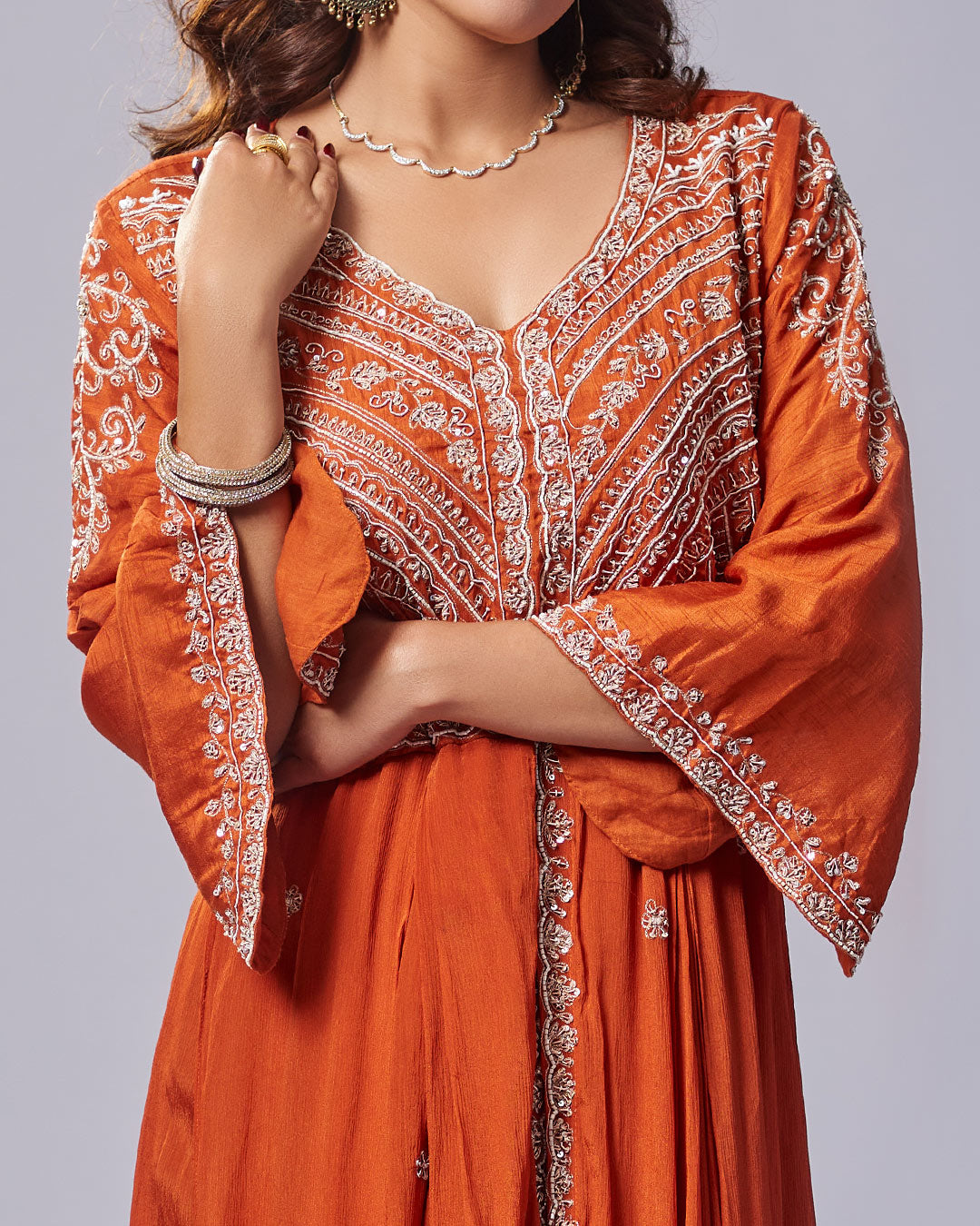Rust Majesty Embroidered Panel Gown Set