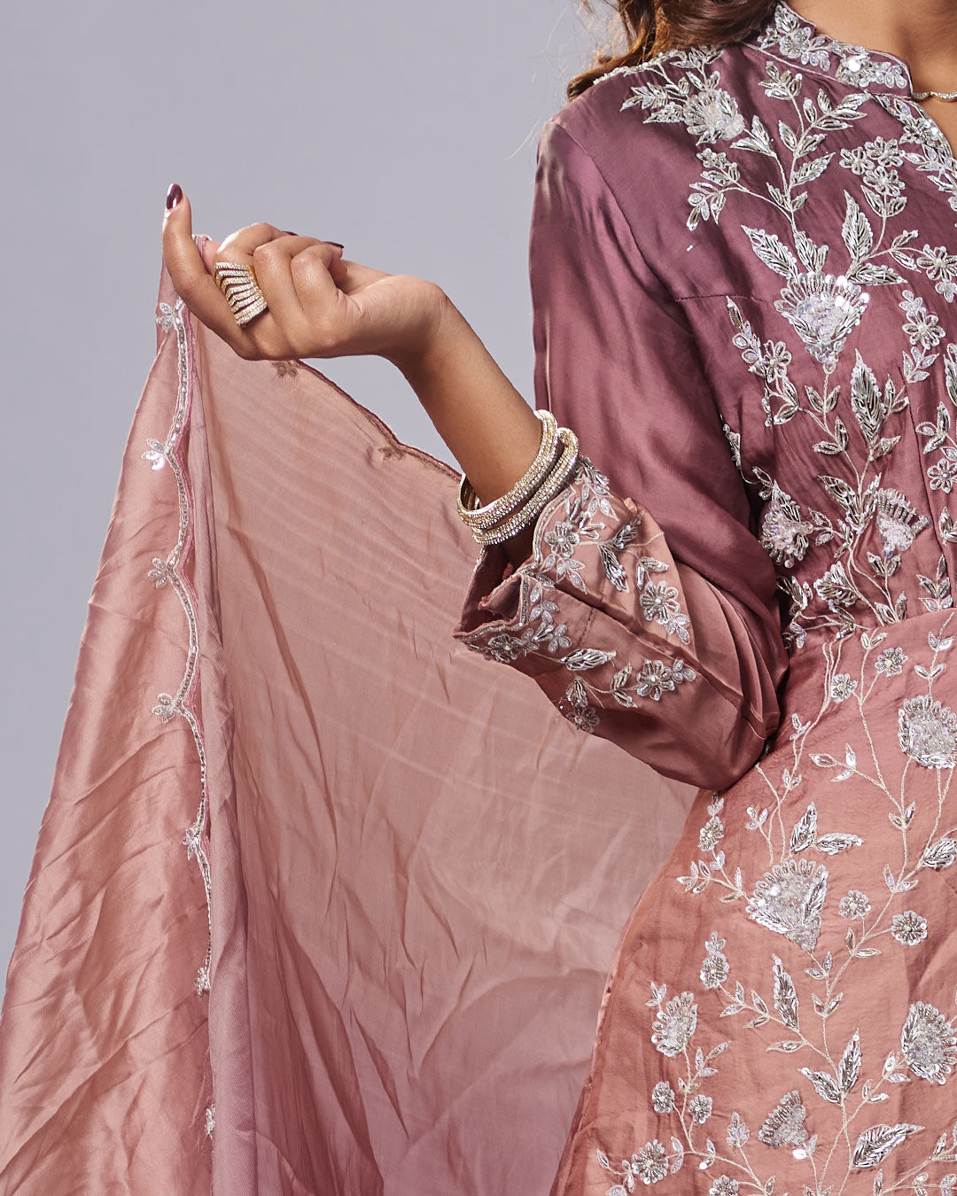 Mauve Luxe Embroidered Gown Set with Dupatta