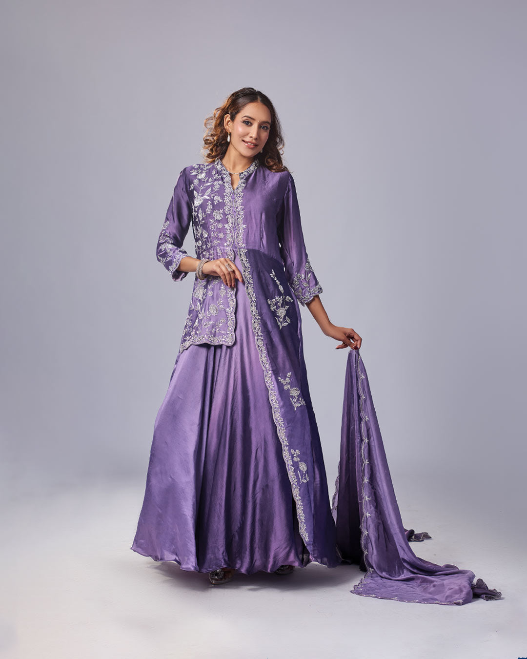 Purple Luxe Embroidered Gown Set with Dupatta