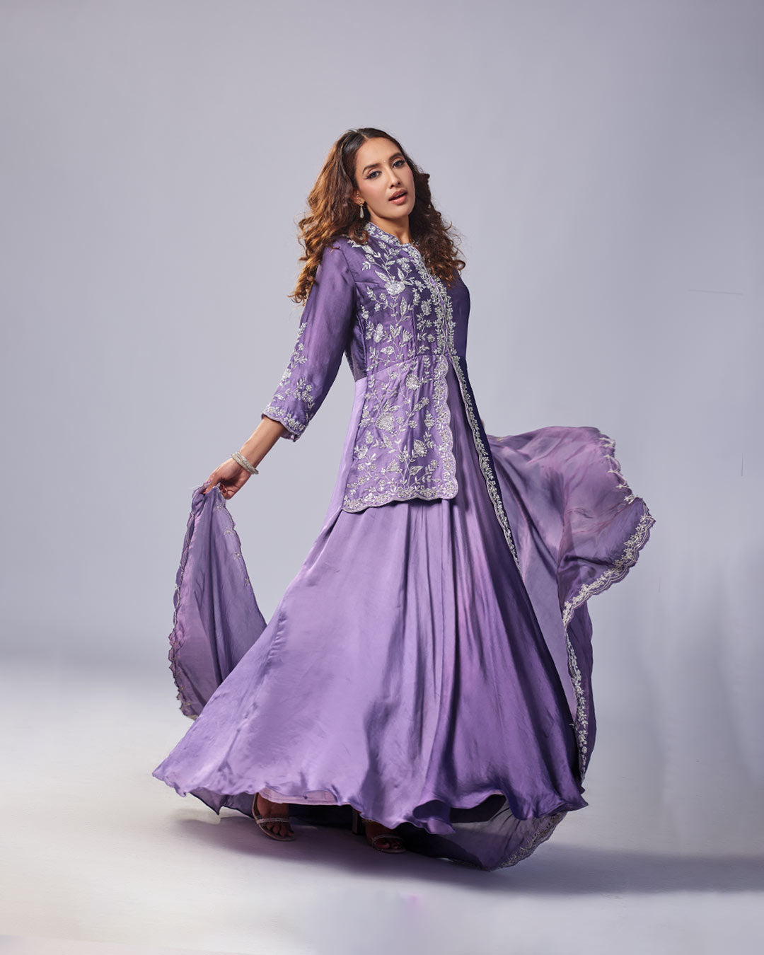 Purple Luxe Embroidered Gown Set with Dupatta