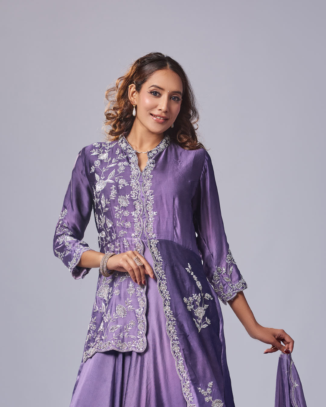 Purple Luxe Embroidered Gown Set with Dupatta