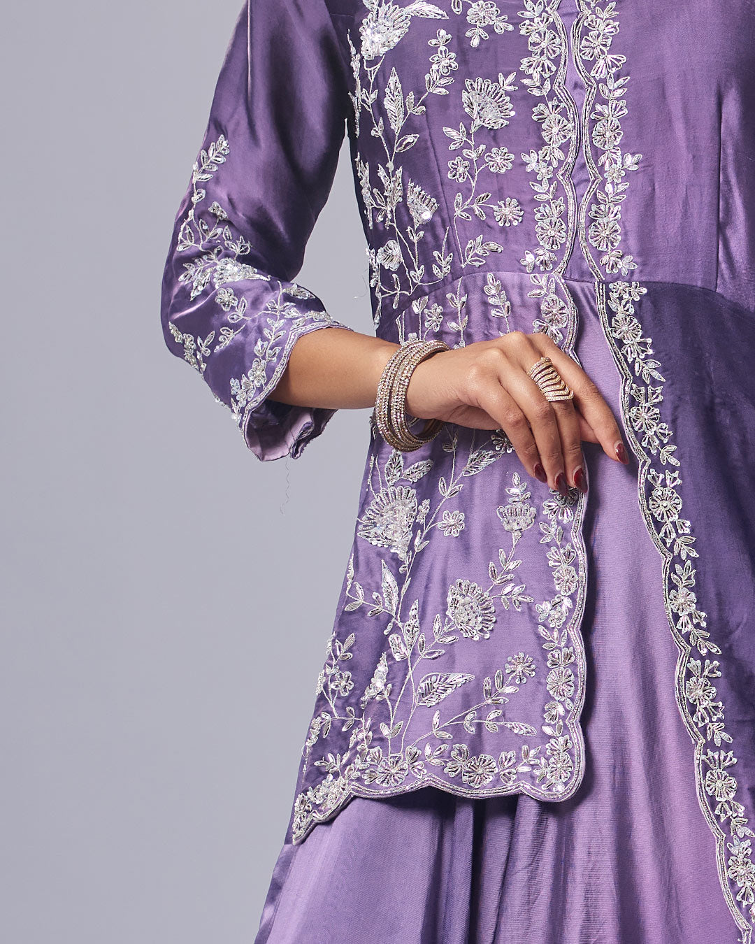Purple Luxe Embroidered Gown Set with Dupatta