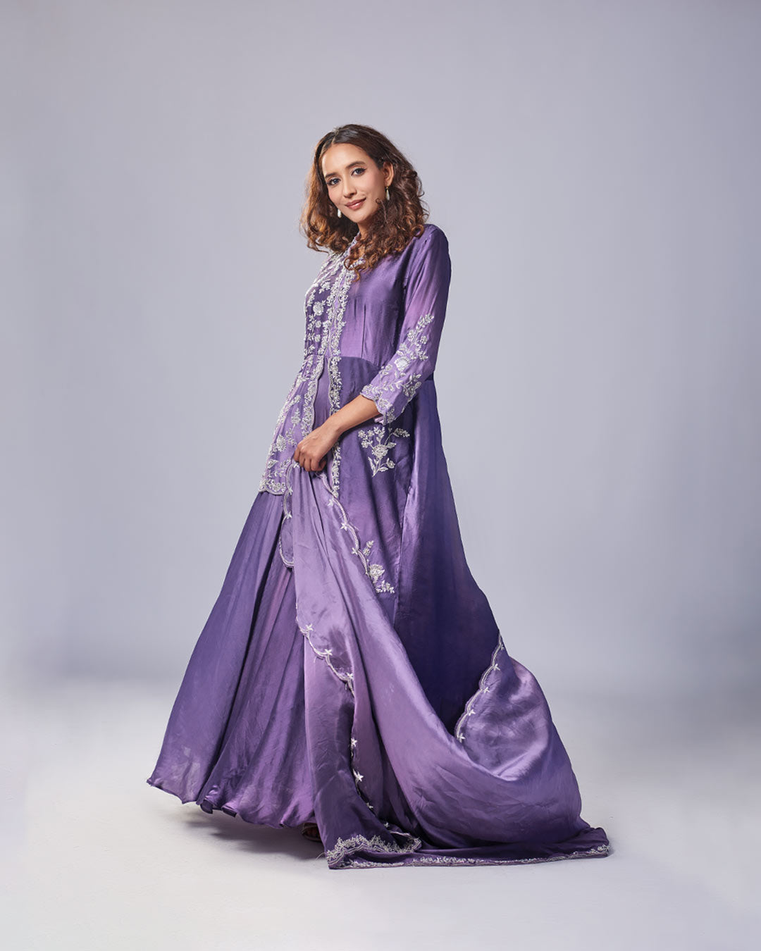 Purple Luxe Embroidered Gown Set with Dupatta