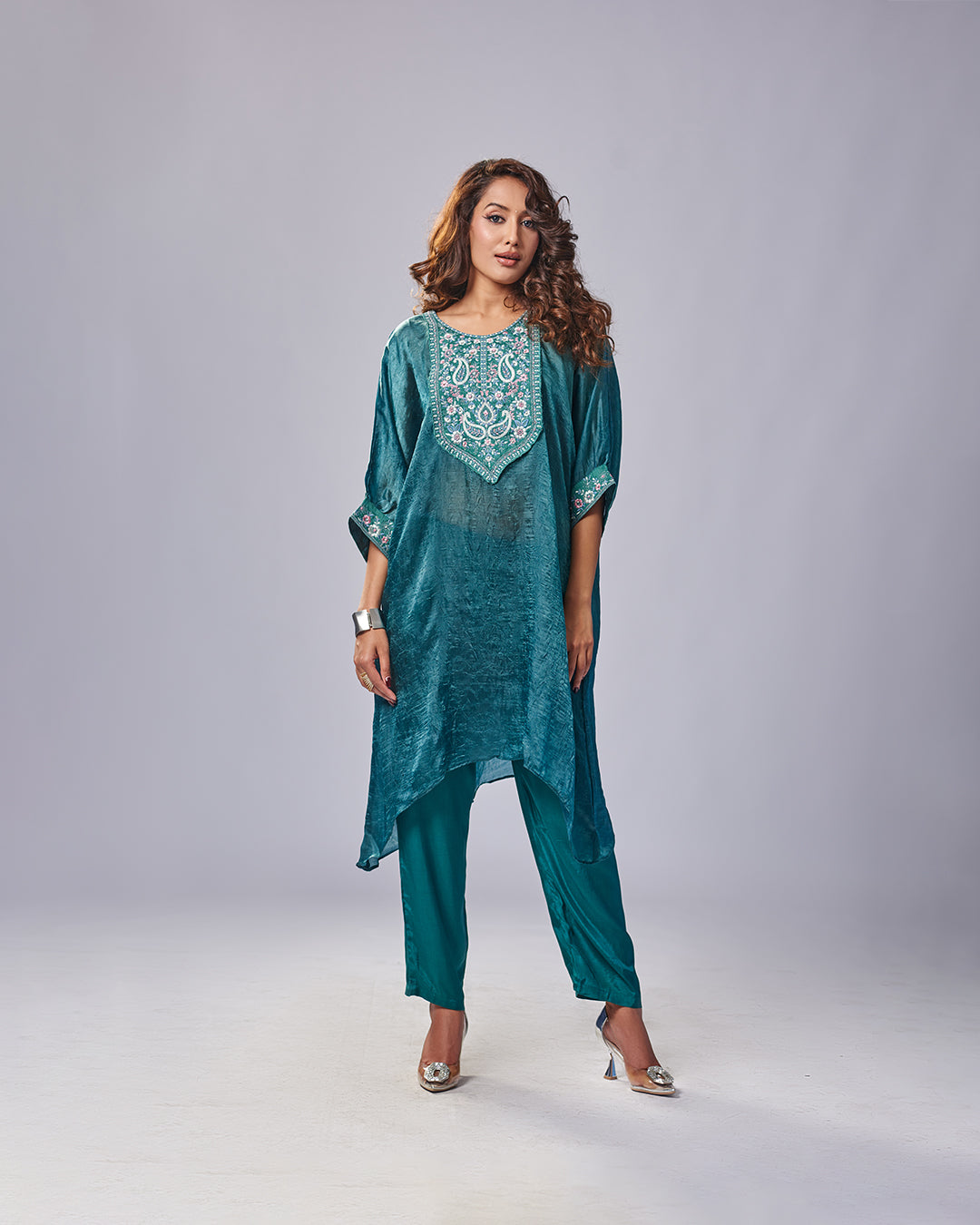 Teal Elegance Embroidered Kurthi With Pant 