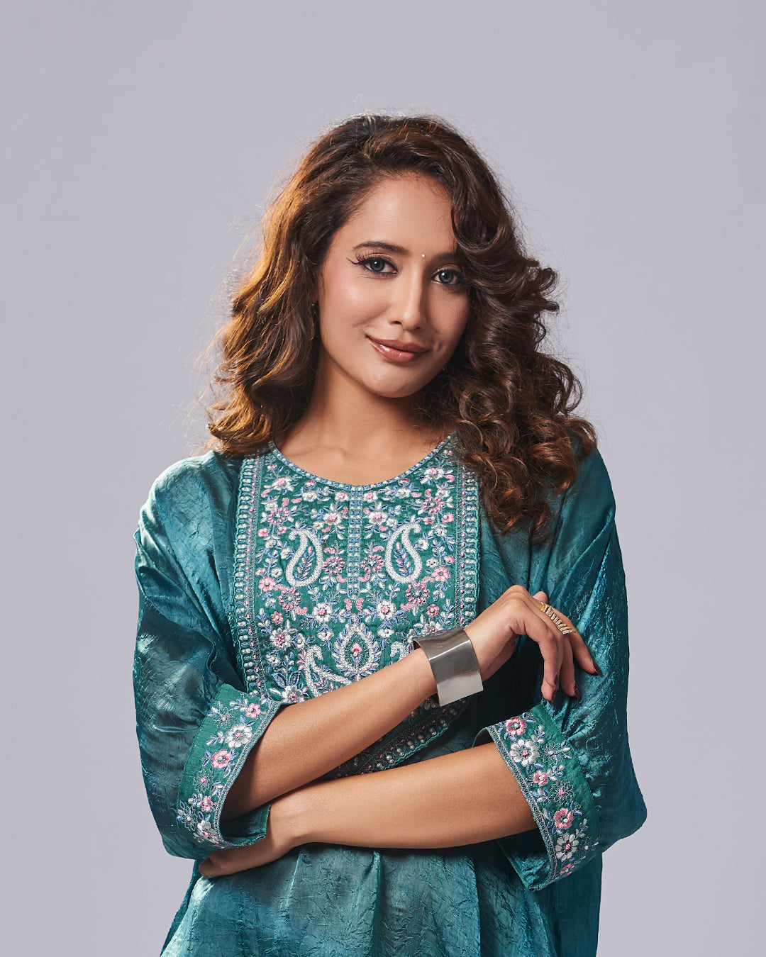 Teal Elegance Embroidered Kurthi With Pant 