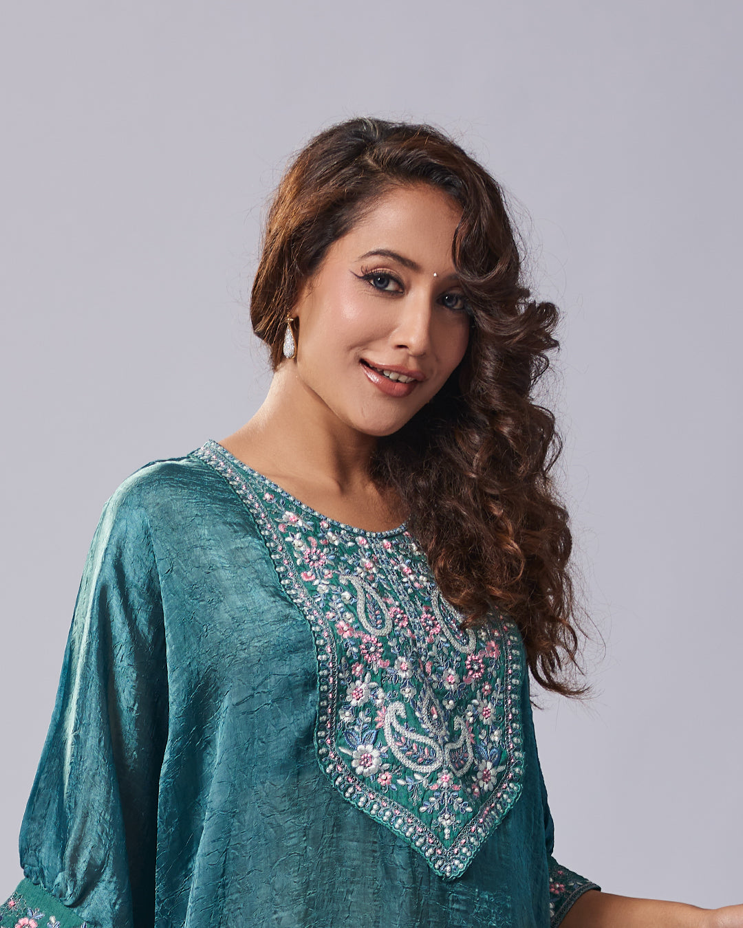Teal Elegance Embroidered Kurthi With Pant 