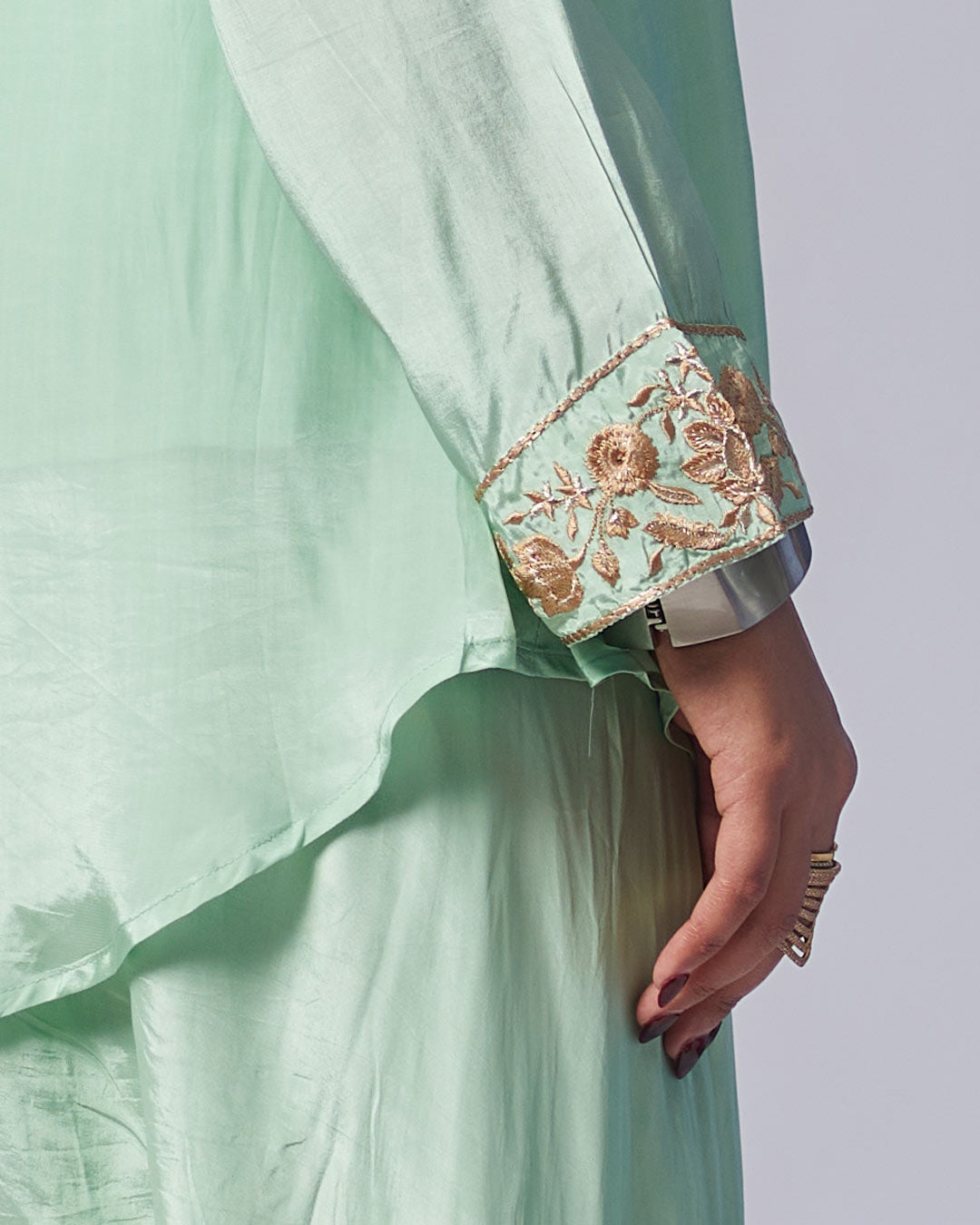 Mint Green Elegance Embroidered Kurthi With Dhoti Plazo – Pakistani Look