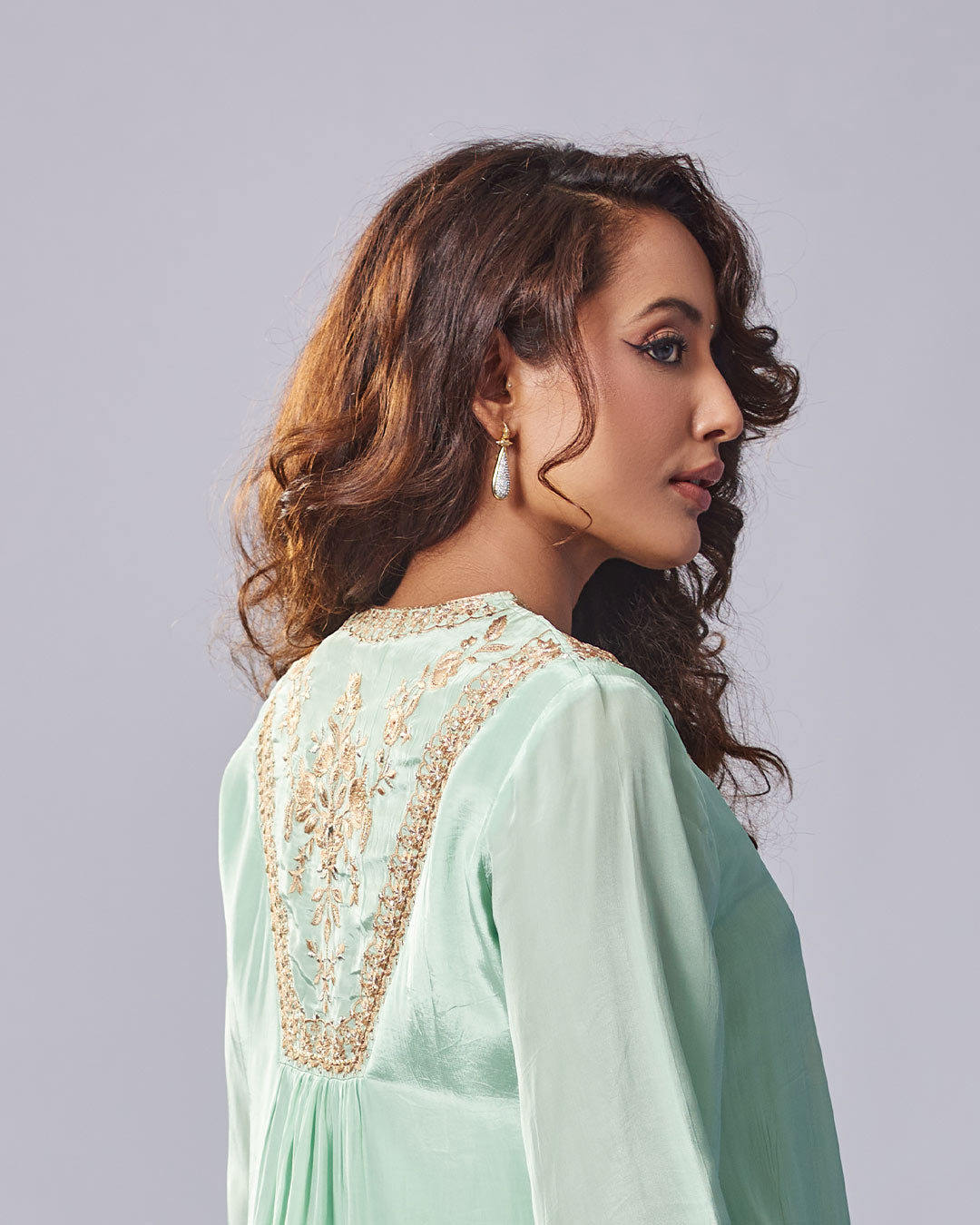 Mint Green Elegance Embroidered Kurthi With Dhoti Plazo – Pakistani Look