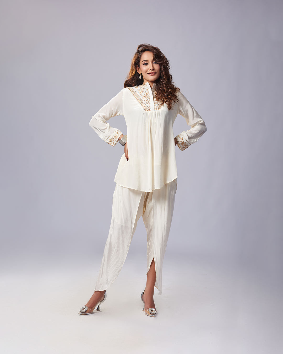 Ivory Grace Embroidered Kurthi with Dhoti Pant – Pakistani Look
