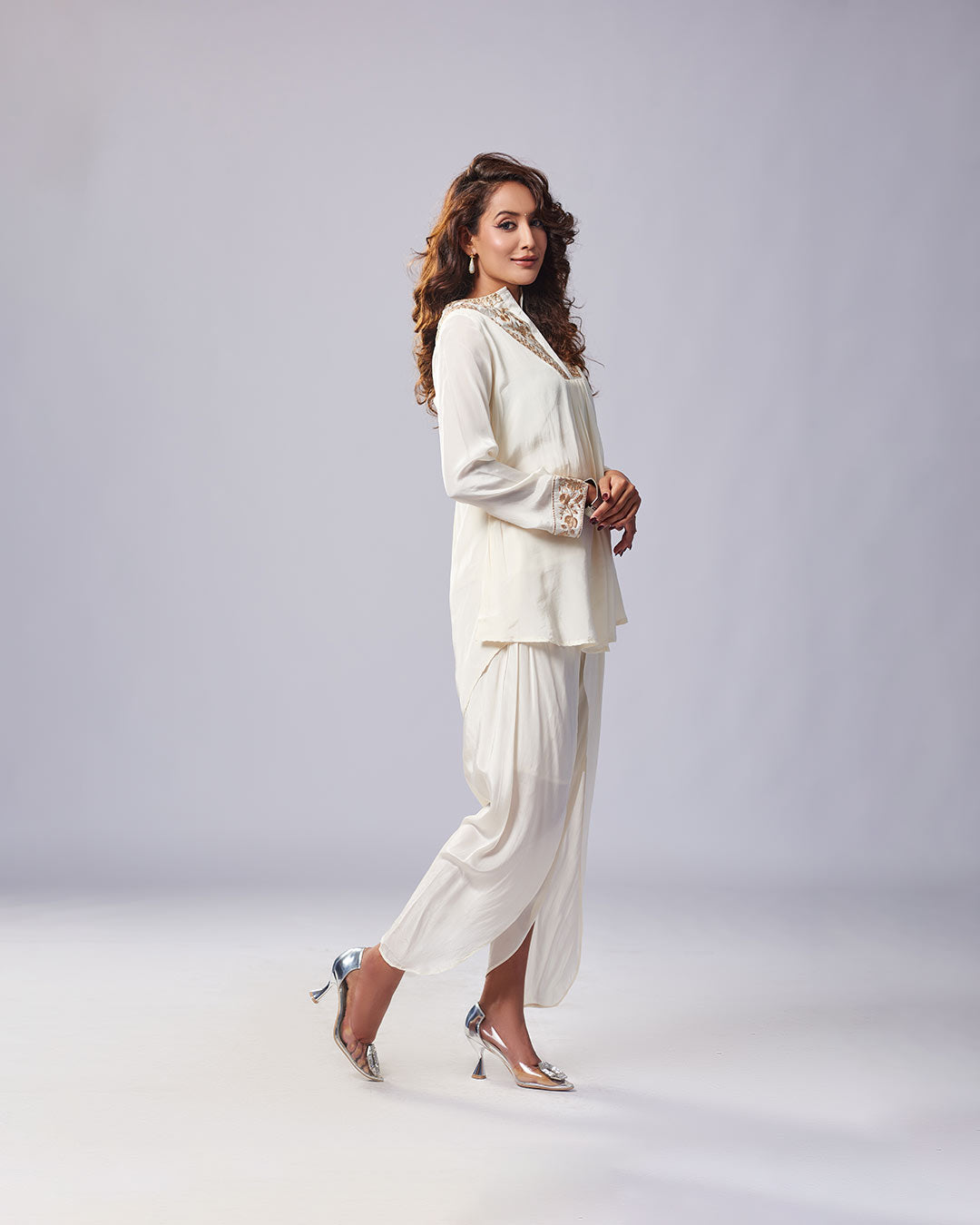 Ivory Grace Embroidered Kurthi with Dhoti Pant – Pakistani Look